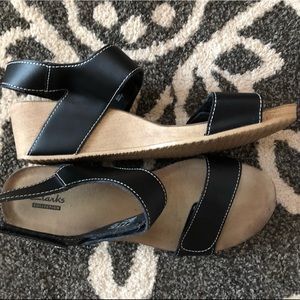 Good condition Clark’s heeled sandals, size 9.5